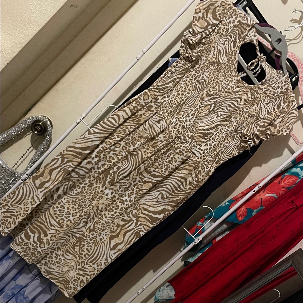 Stylish Beige Animal Print Midi Skirt